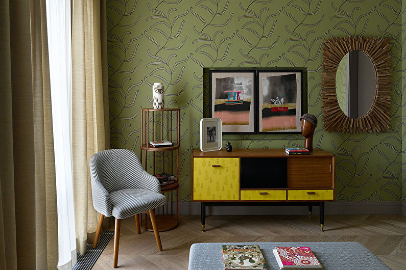 Colore pistacchio all'interno della camera da letto - Foto di design