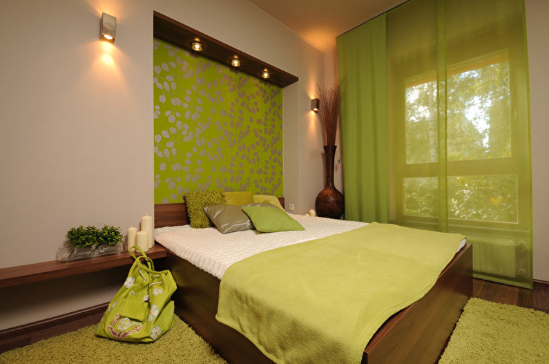 Colore pistacchio all'interno della camera da letto - Foto di design