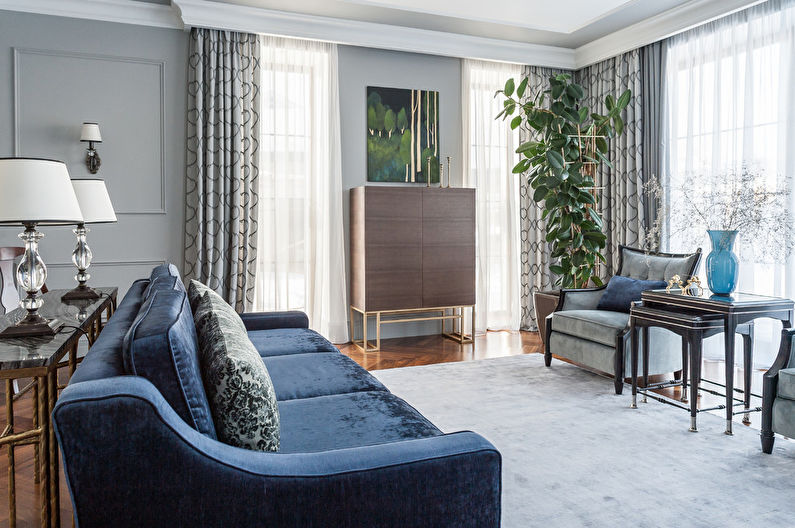 Interior design of the living room in the neoclassical style - photo