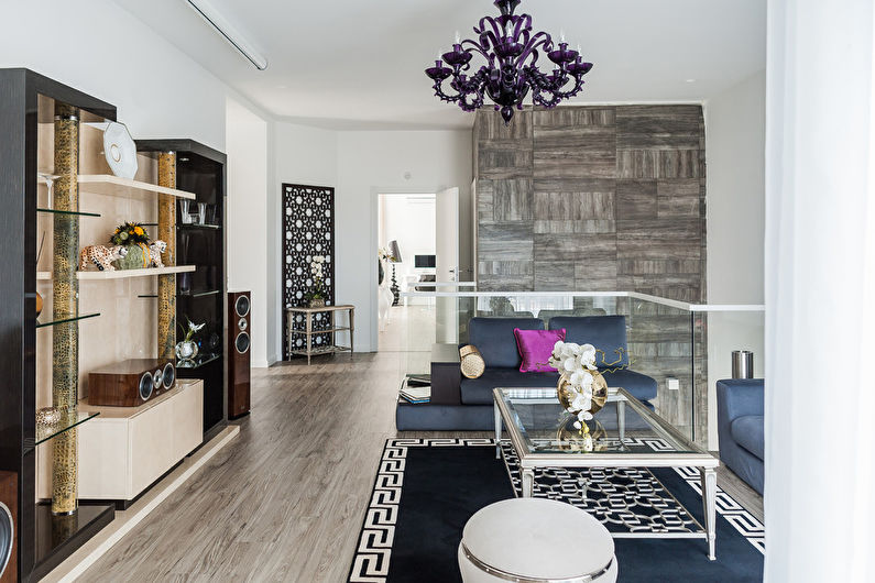 Interior design of the living room in the neoclassical style - photo