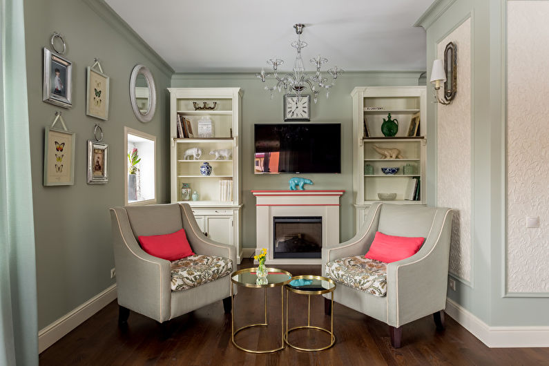 Interior design of the living room in the neoclassical style - photo