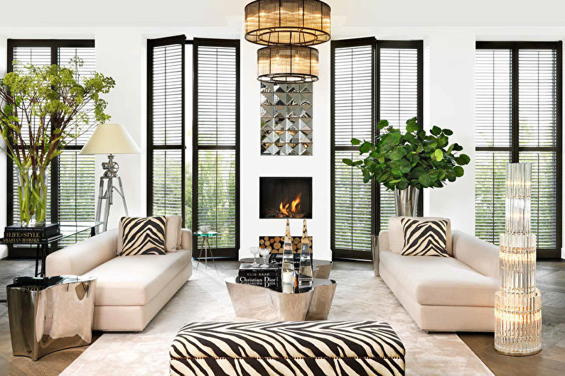 Interior design of the living room in the neoclassical style - photo