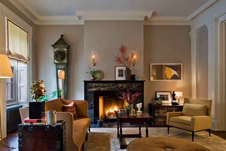 Interior design of the living room in the neoclassical style - photo