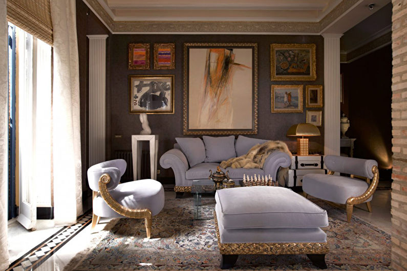 Interior design of the living room in the neoclassical style - photo