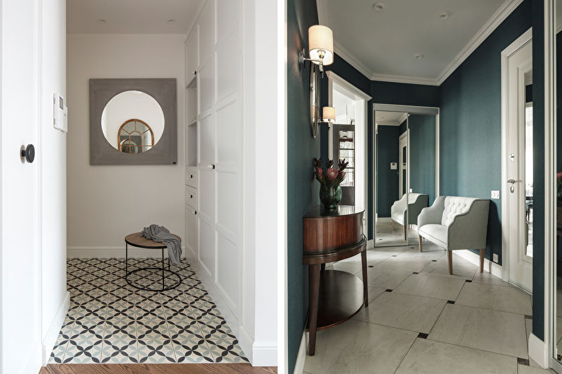 Interior design of the hallway in the neoclassical style - photo