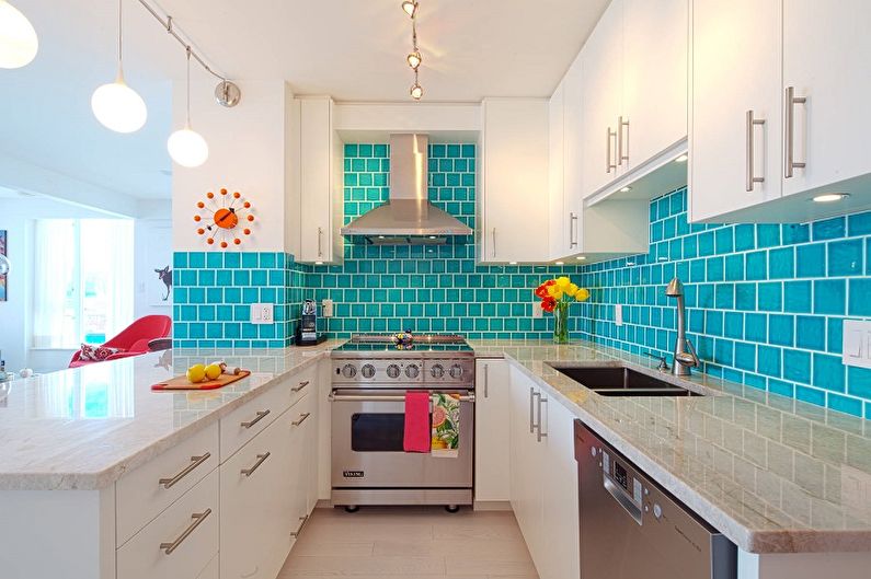 Turquoise kitchen 10 sq.m. - Interior Design