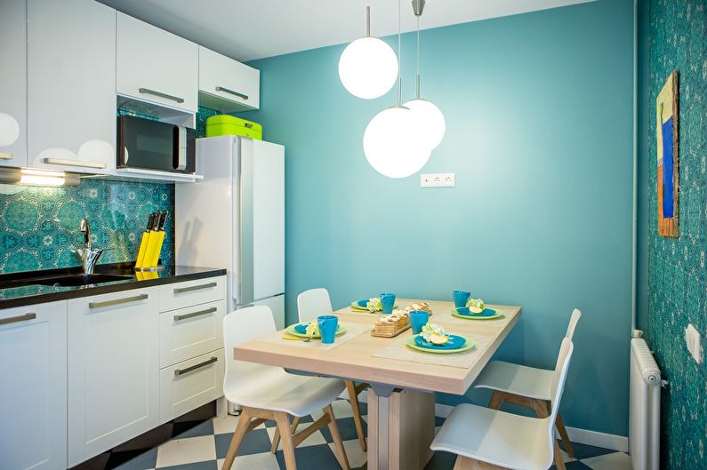 Turquoise kitchen 10 sq.m. - Interior Design