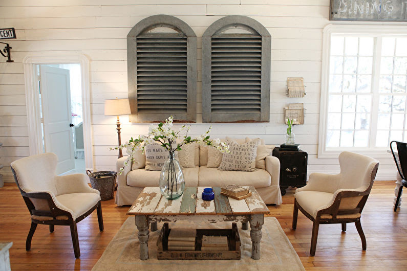 Interior design living room in the style of shabby chic - photo