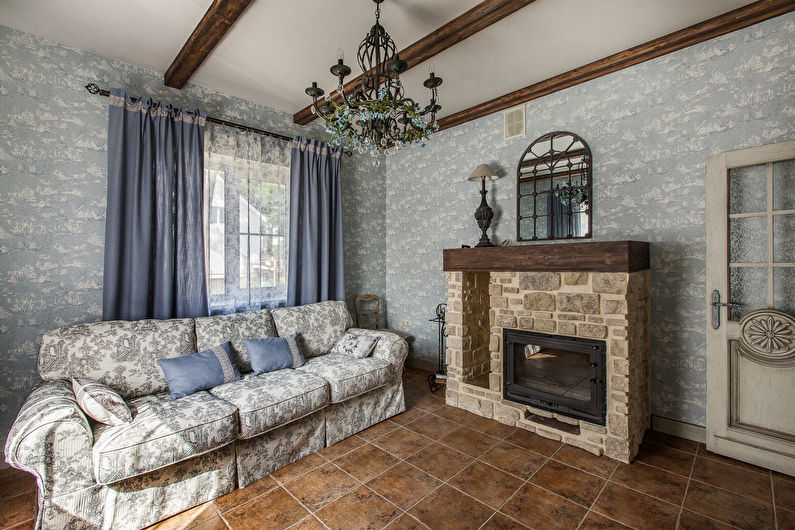 Interior design living room in the style of shabby chic - photo
