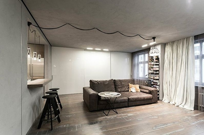 Plasterboard single level ceiling in the living room