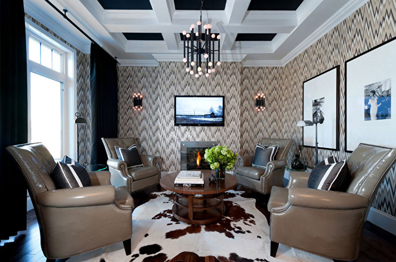 Combined plasterboard ceilings in the living room