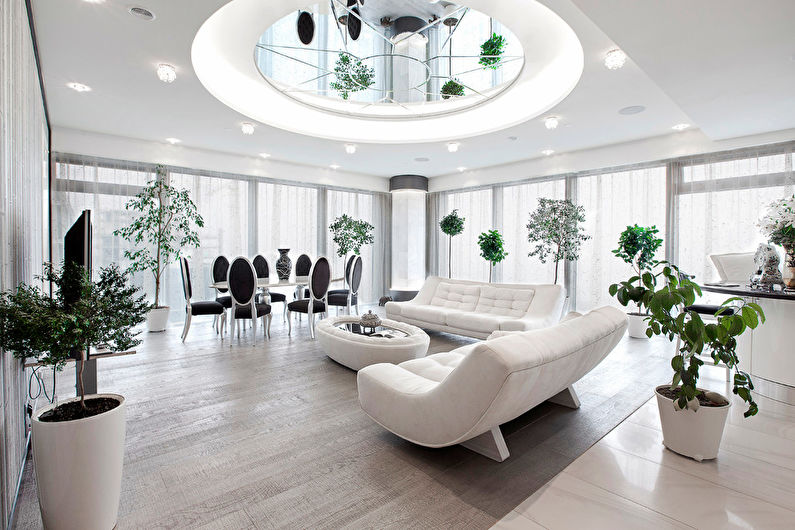 Plasterboard ceiling in the living room - photo