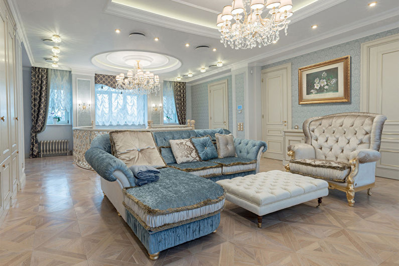 Plasterboard ceiling in the living room - photo