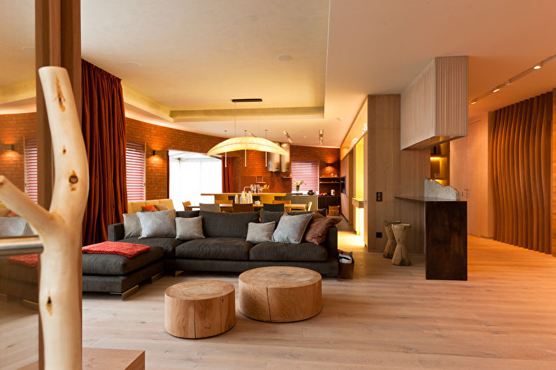 Plasterboard ceiling in the living room - photo