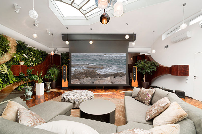 Plasterboard ceiling in the living room - photo