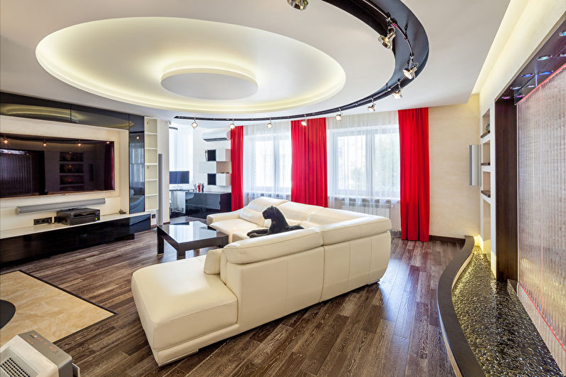 Plasterboard ceiling in the living room - photo