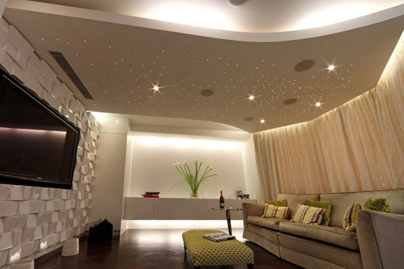 Plasterboard ceiling in the living room - photo