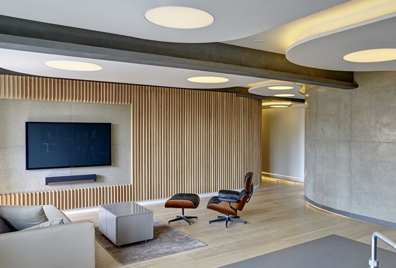 Plasterboard ceiling in the living room - photo