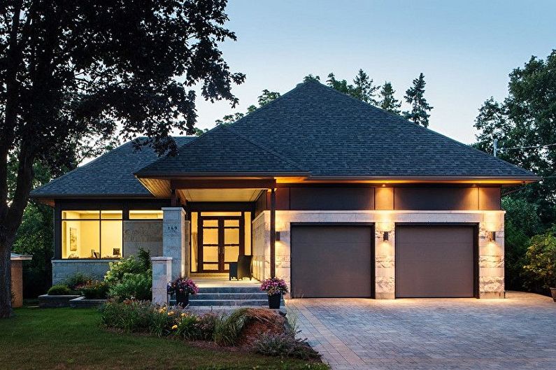 One-storey houses with a garage - photos and projects