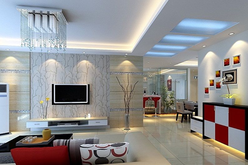 Two-level plasterboard ceilings - photo