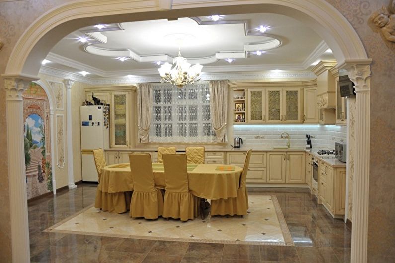 Two-level plasterboard ceilings - photo