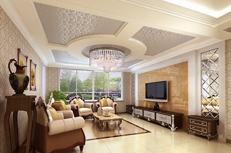 Two-level plasterboard ceilings - photo
