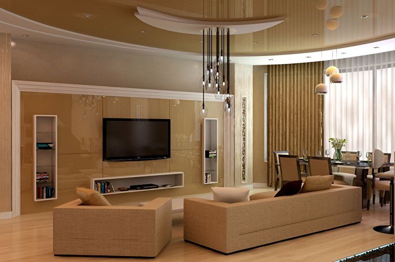 Two-level plasterboard ceilings - photo