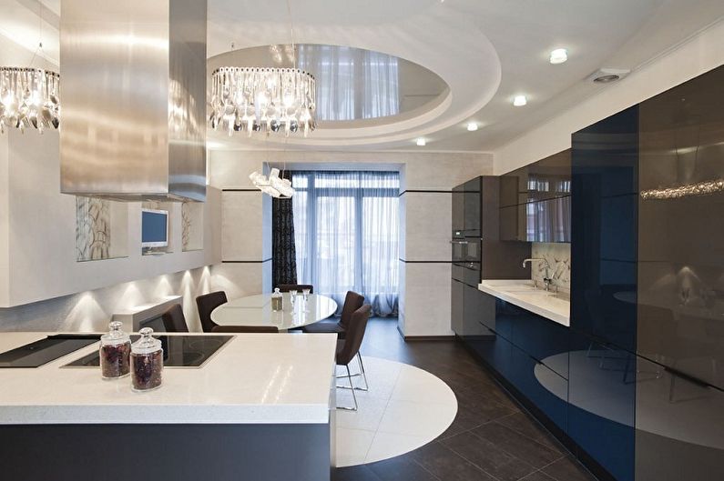 Two-level plasterboard ceilings - photo
