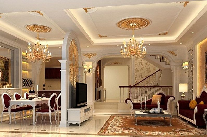 Two-level plasterboard ceilings - photo