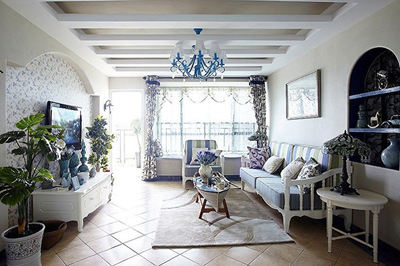 Two-level plasterboard ceilings - photo