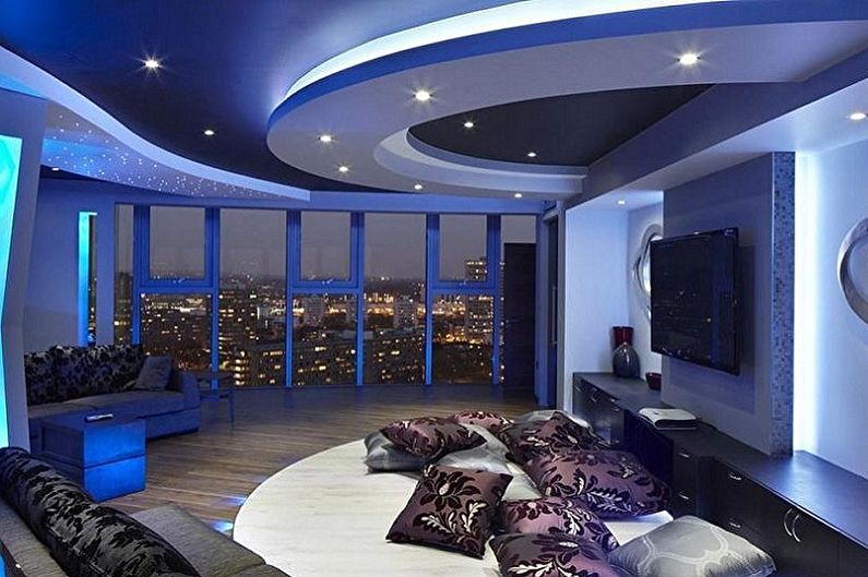 Two-level plasterboard ceilings - photo