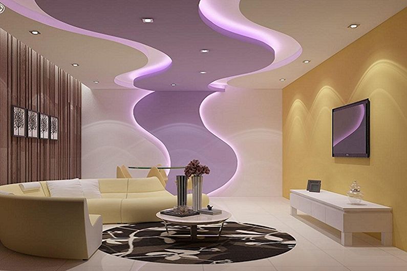 Two-level plasterboard ceilings - photo