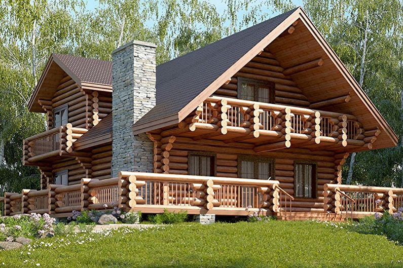 Modern projects of log houses - Chalet style log house