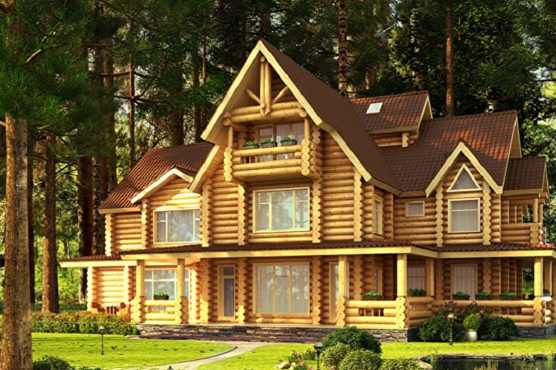 Modern projects of log houses - Log house with an attic