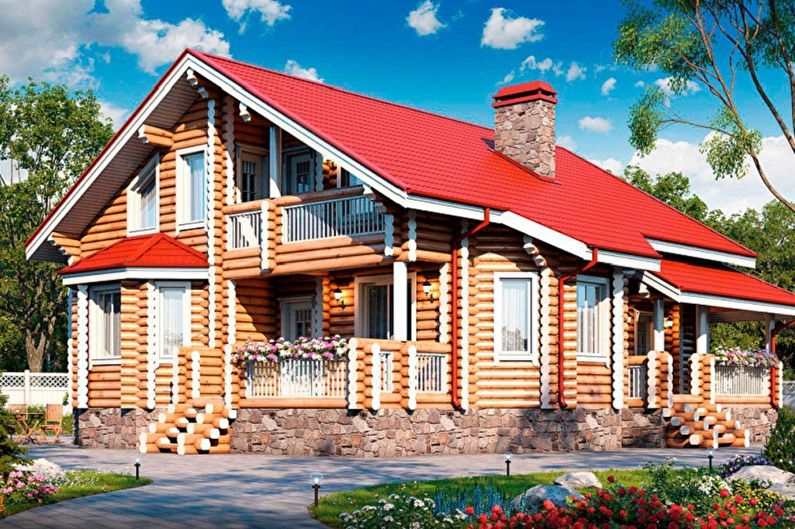 Modern projects of log houses - Log house with an attic
