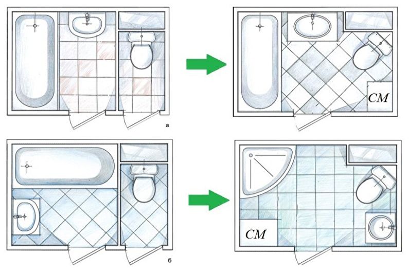 Re-planning of an apartment in Khrushchev - Re-planning of a bathroom
