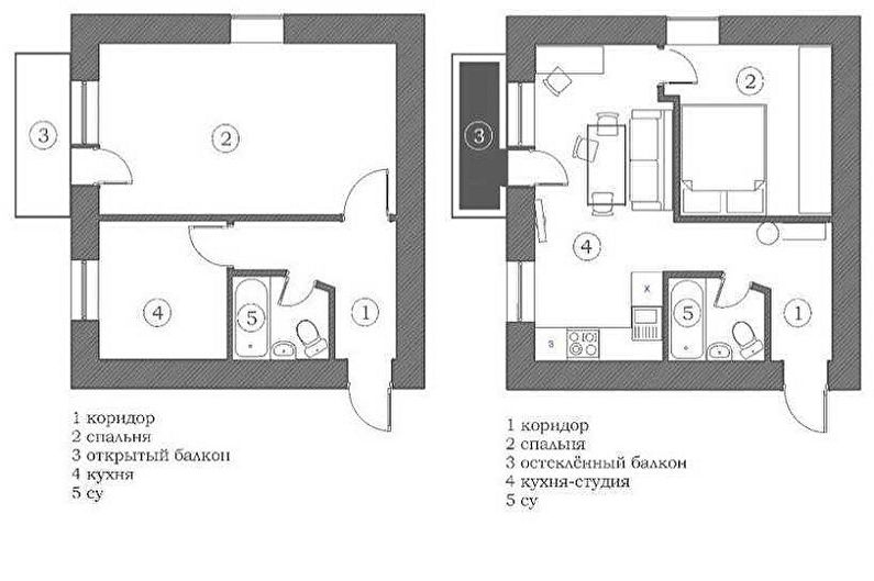 Redevelopment of a studio apartment in Khrushchev - Project 2