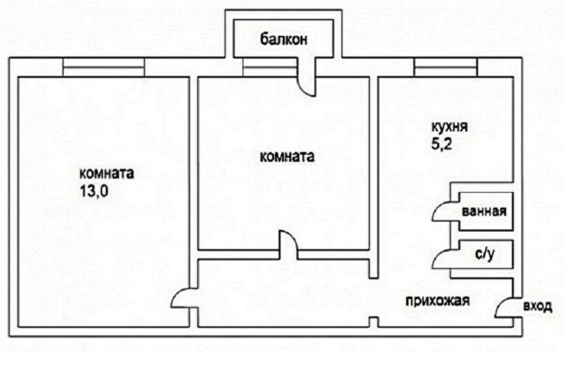 Redevelopment of a two-room apartment in Khrushchev - Project 2
