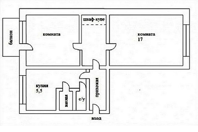 Redevelopment of a two-room apartment in Khrushchev - Project 3