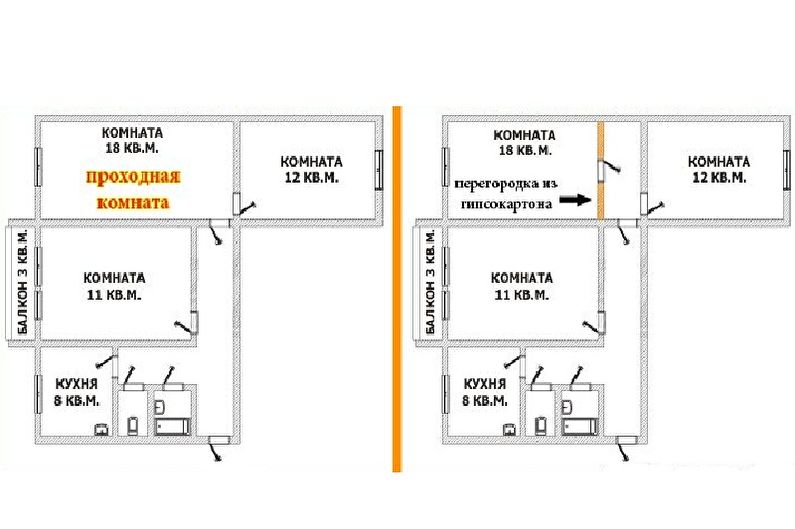 Redevelopment of a three-room apartment in Khrushchev