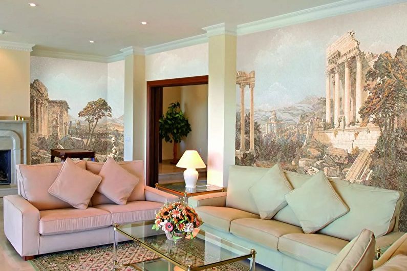 Fresco op de muur in de woonkamer interieur
