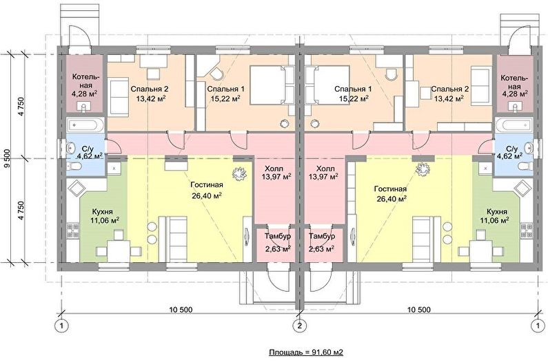 Moderne projekter med en-etagers huse - En-etagers hus med to indgange
