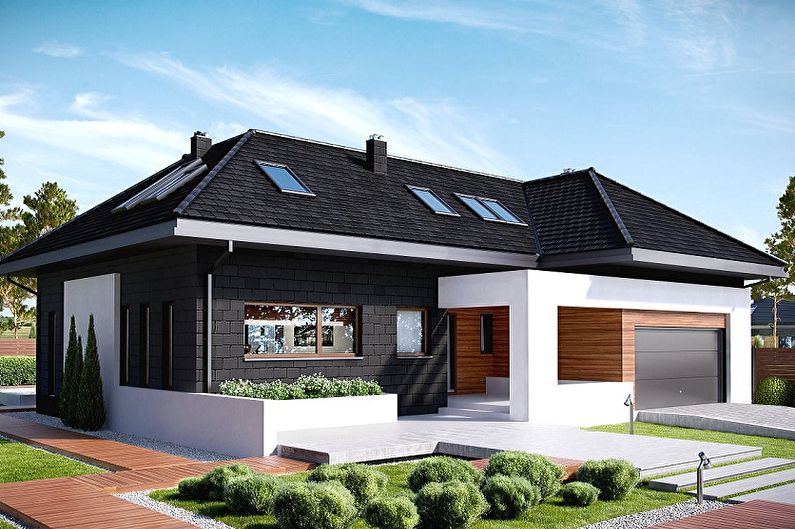 Moderne projekter i en-etagers huse - En-etagers hus med loft