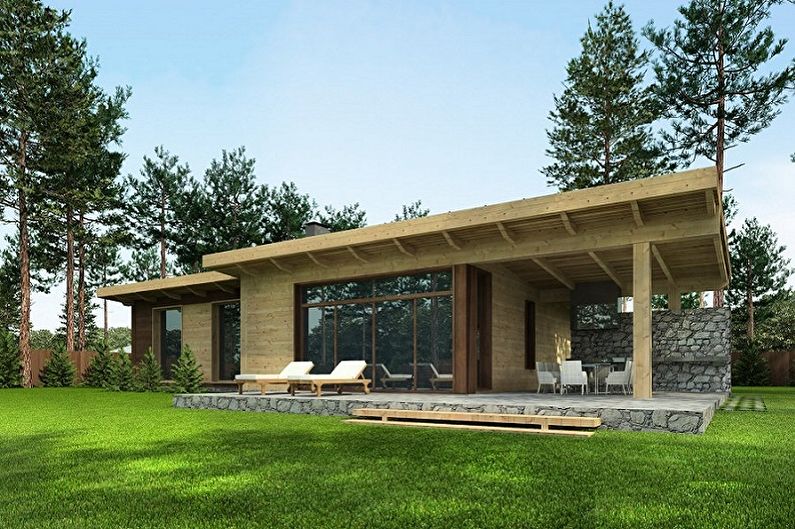 Moderne projekter i en-etagers huse - En-etagers hus med panoramavinduer