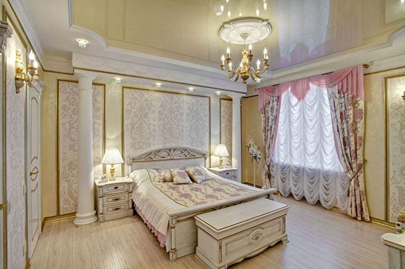 French curtains in the interior of the bedroom