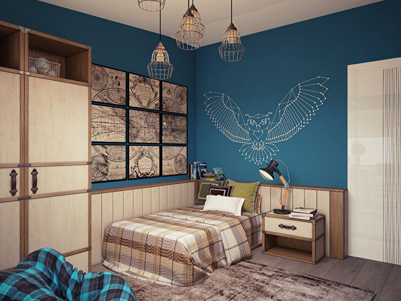 Loft style children's room interior for a teenager