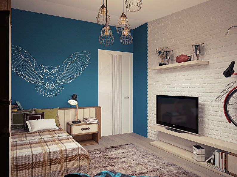 Loft style children's room interior for a teenager