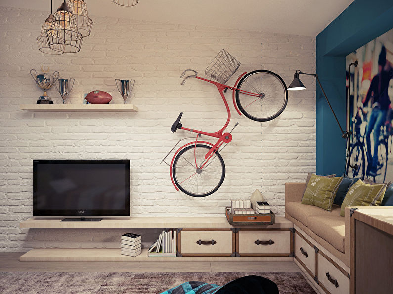 Loft style children's room interior for a teenager