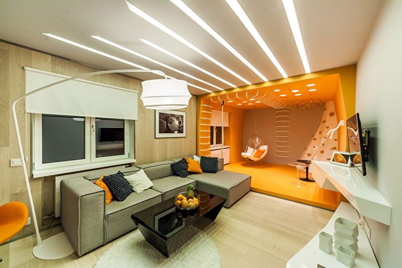 Living room and play area for a child