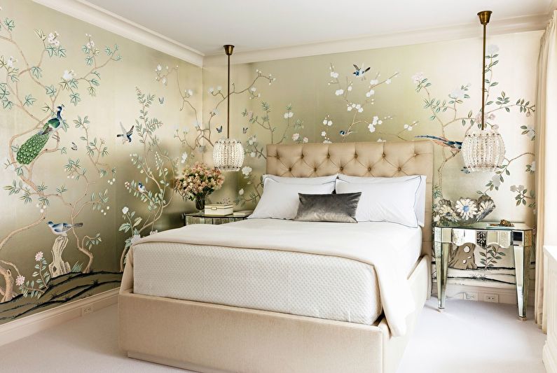 Bright wallpaper for a small bedroom
